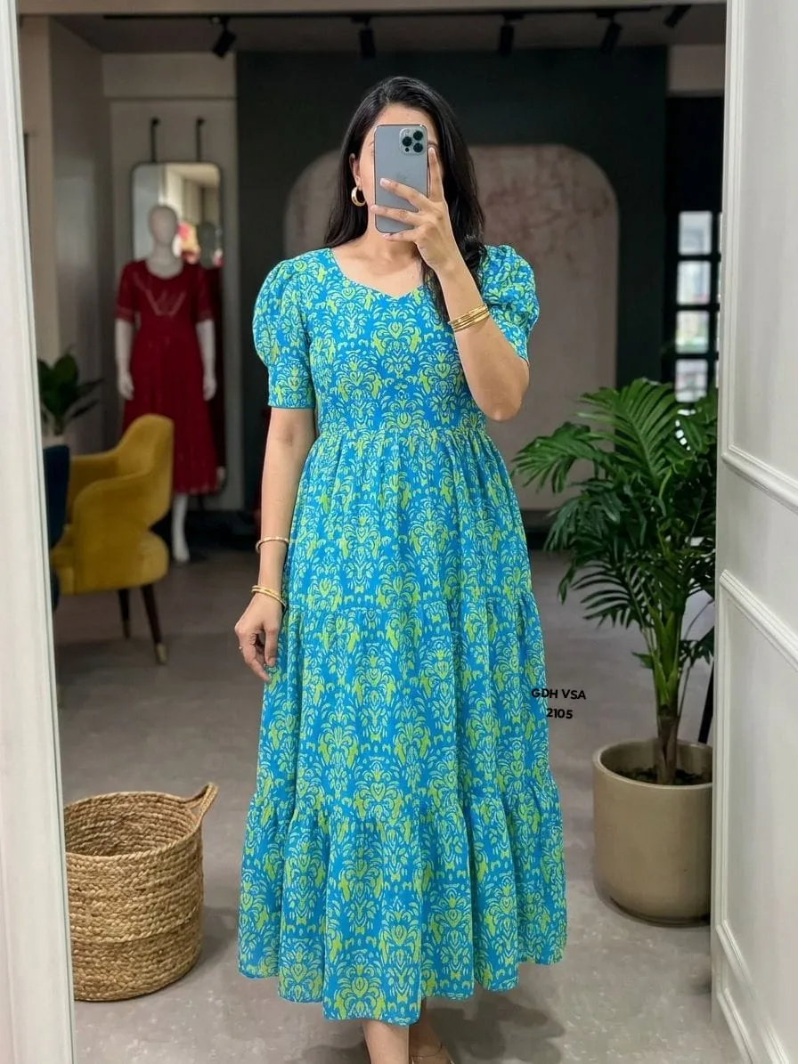 Floral Printed Maxi Dress Dark Blue